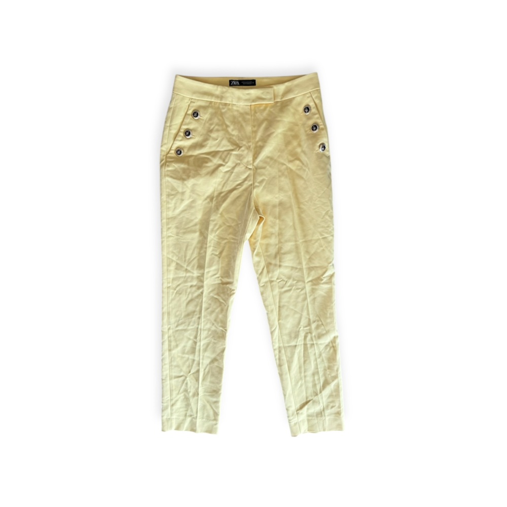 Zara yellow pants button accent medium  wrinkled